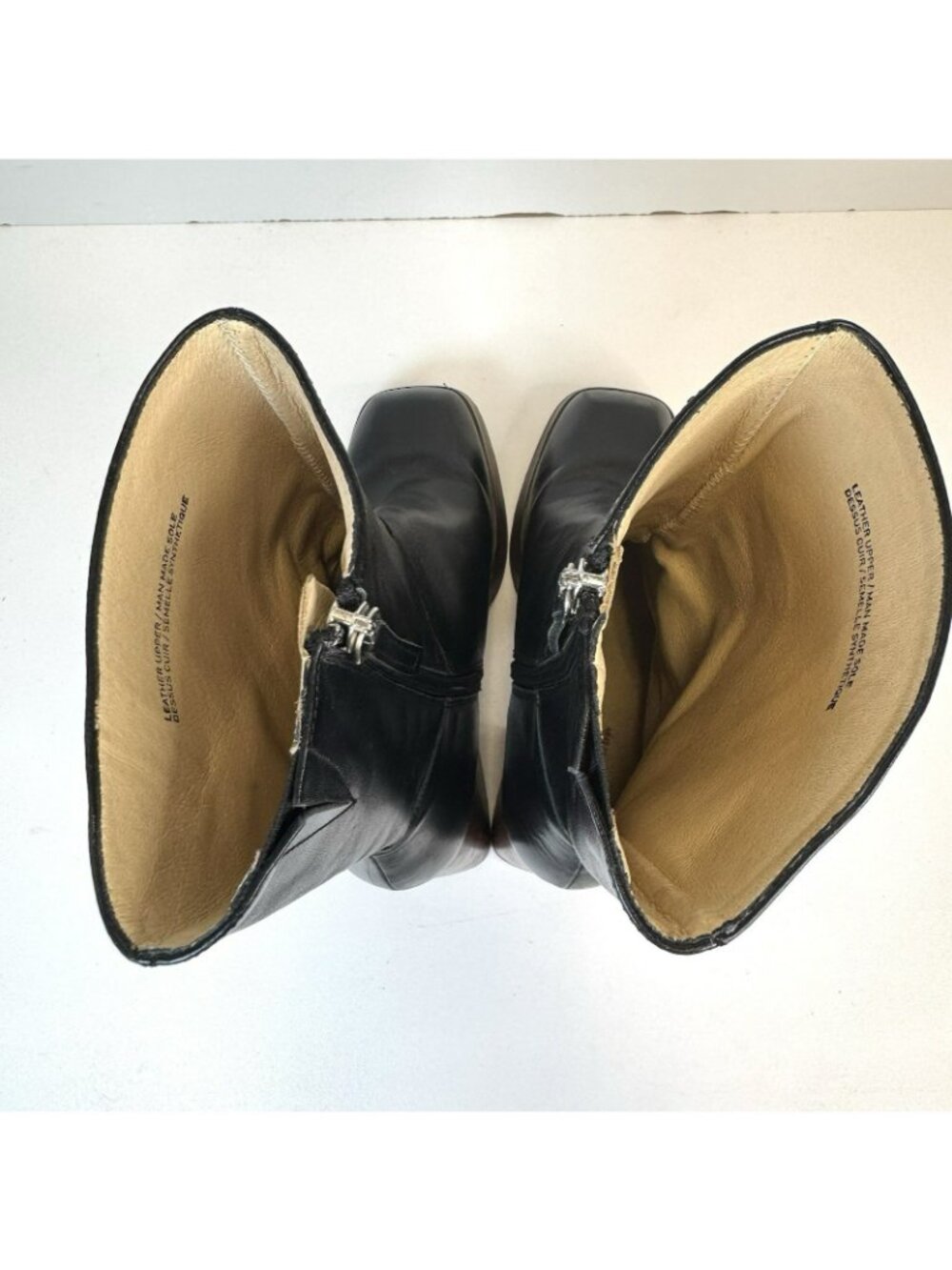 Ana Palma Mid Calf Leather Boots Black Block Heel Square Toe 90s Size 38 US 7 - Picture 7 of 12